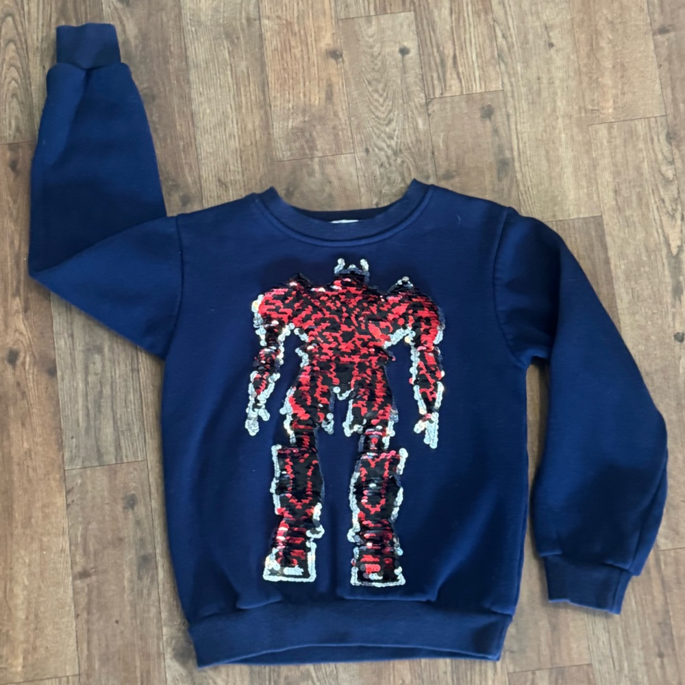 Lola + The Boys Navy Blue Sequin Robot Sweatshirt